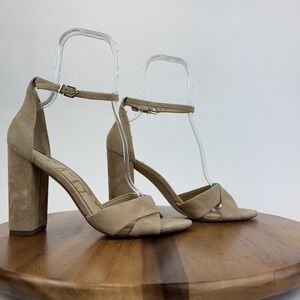 New Womens Sam Edelman Yancy Beige Suede Open Toe Heels Sandals Shoes Size 11 M